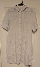 Tahari 100% Linen Button down shirt Dress Pin Stripes Womens Large Blue & White