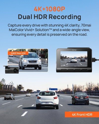 A810 4K Dash Cam Front and Rear, Dual Dash Camera for Cars with Starvis 2 HDR... - Picture 2 of 8