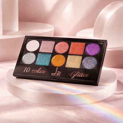 J2 Professional 10 Color Glitter Eyeshadow Palette Pressed Powder White Pink Red