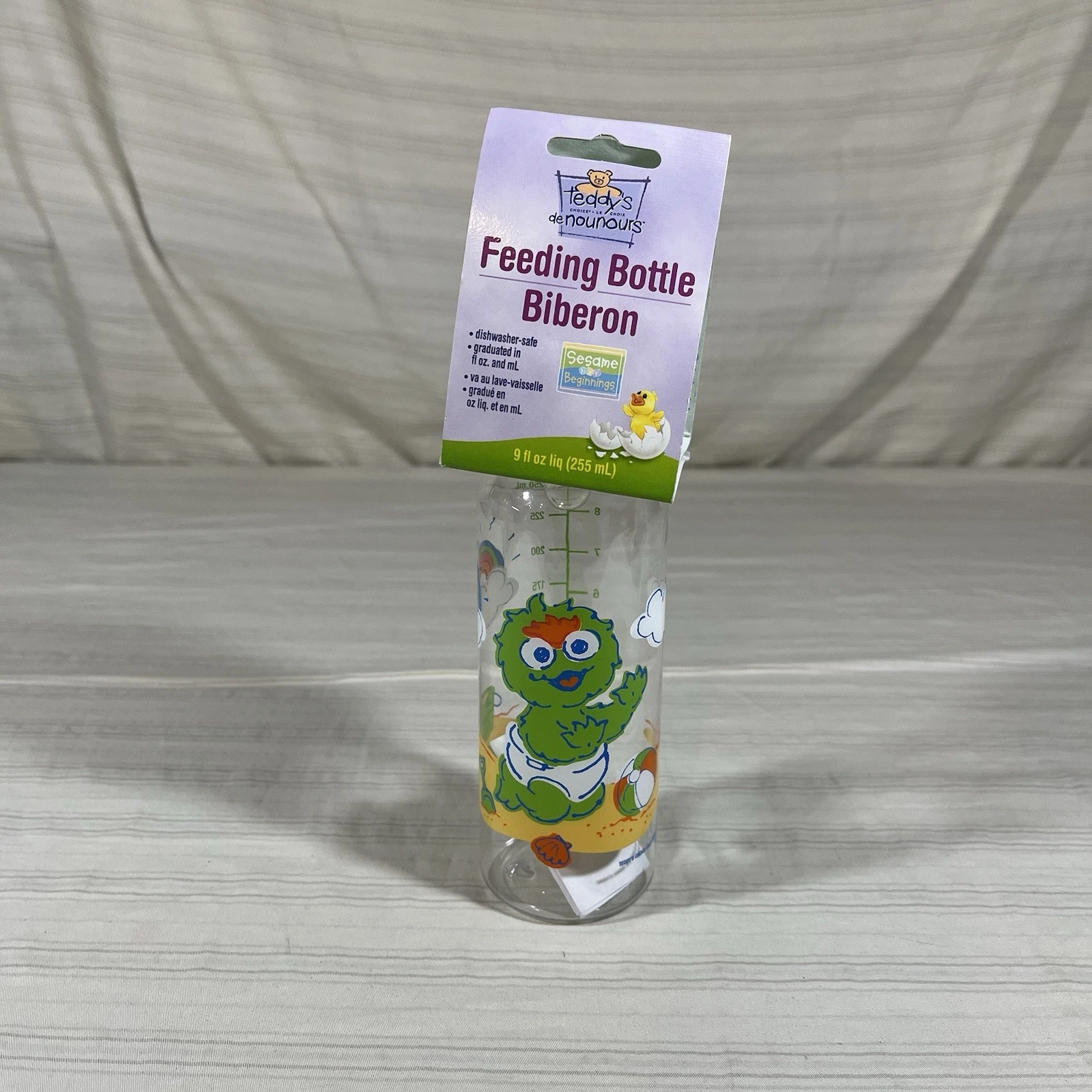 Vintage Sesame Street Plastic 8oz Baby Bottle Oscar Grouch 2004 NOS