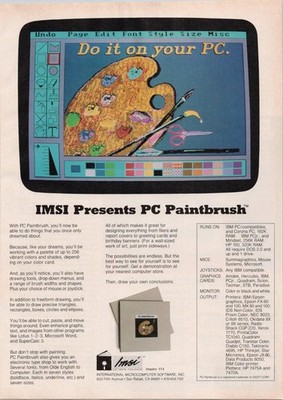 IMSI PC Paintbrush Vintage Magazine Ad 1985 Retro Computer Software Print