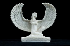ANCIENT EGYPTIAN WINGED ISIS White Statue Stone Goddess of Love Antiquity