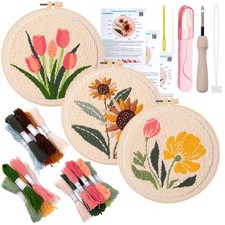 Punch Needle Kit for Adults,3 Sets Punch Needle Kits Beginner DIY Embroidery ...