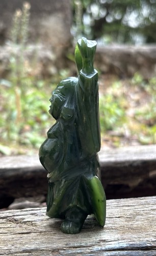 Green Stone Laughing Buddha Statue Faux Spinach Jade - Picture 4 of 7