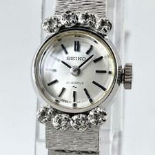 Seiko Ladies Vintage 21J Diamond Wristwatch Quartz Silver Used
