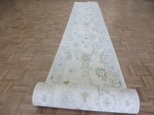 2'6 x 20 Runner Hand Knotted Ivory Modern Oushak Oriental Rug G16756