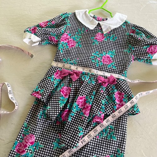 Vintage 90er Mädchen Blumen Gingham Kontrast Kragen Schleife Kleid Größe 8 - Bild 7 von 7
