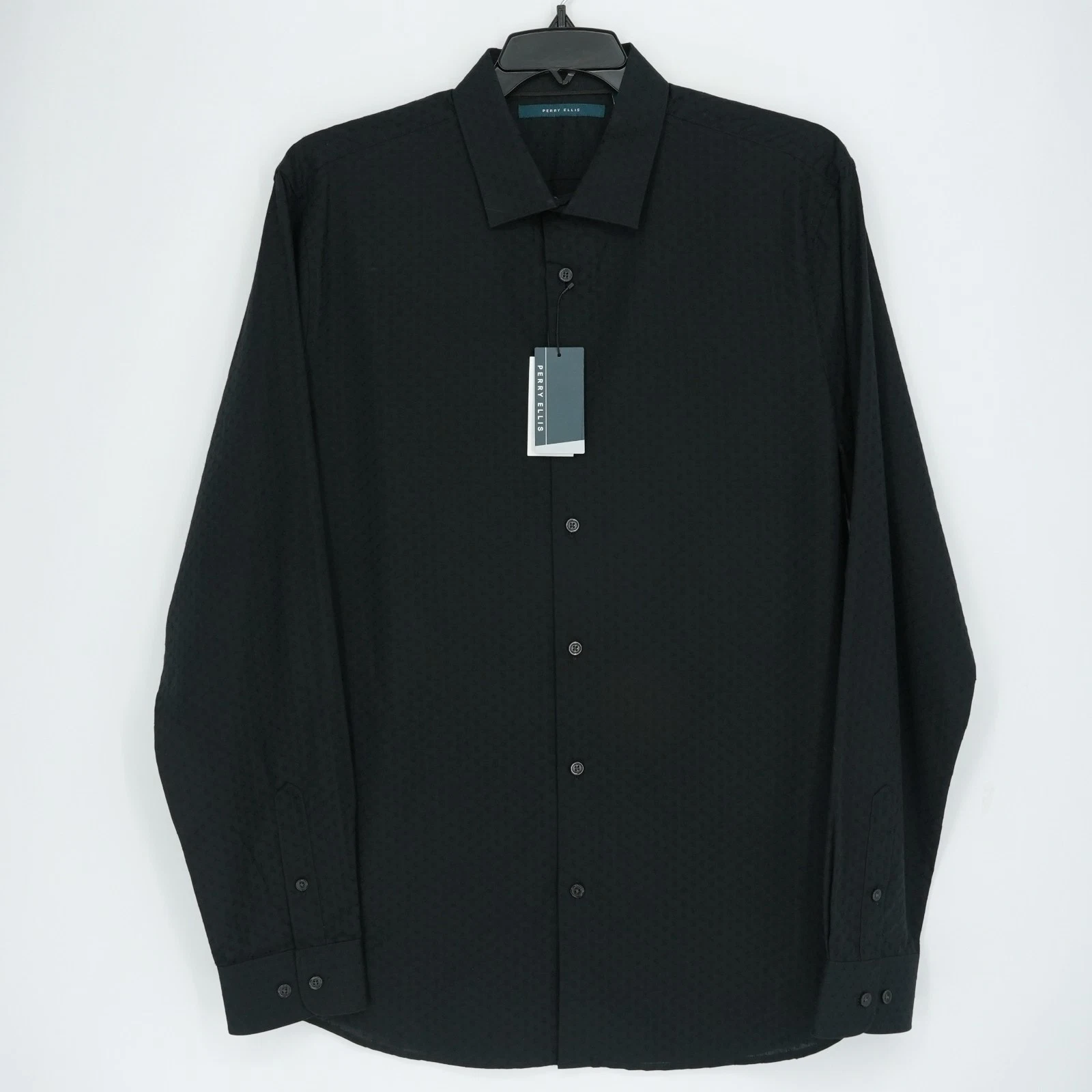 Perry Ellis Men's Dress Shirt XLT TALL Black Solid Non-Iron 100% Cotton NWT
