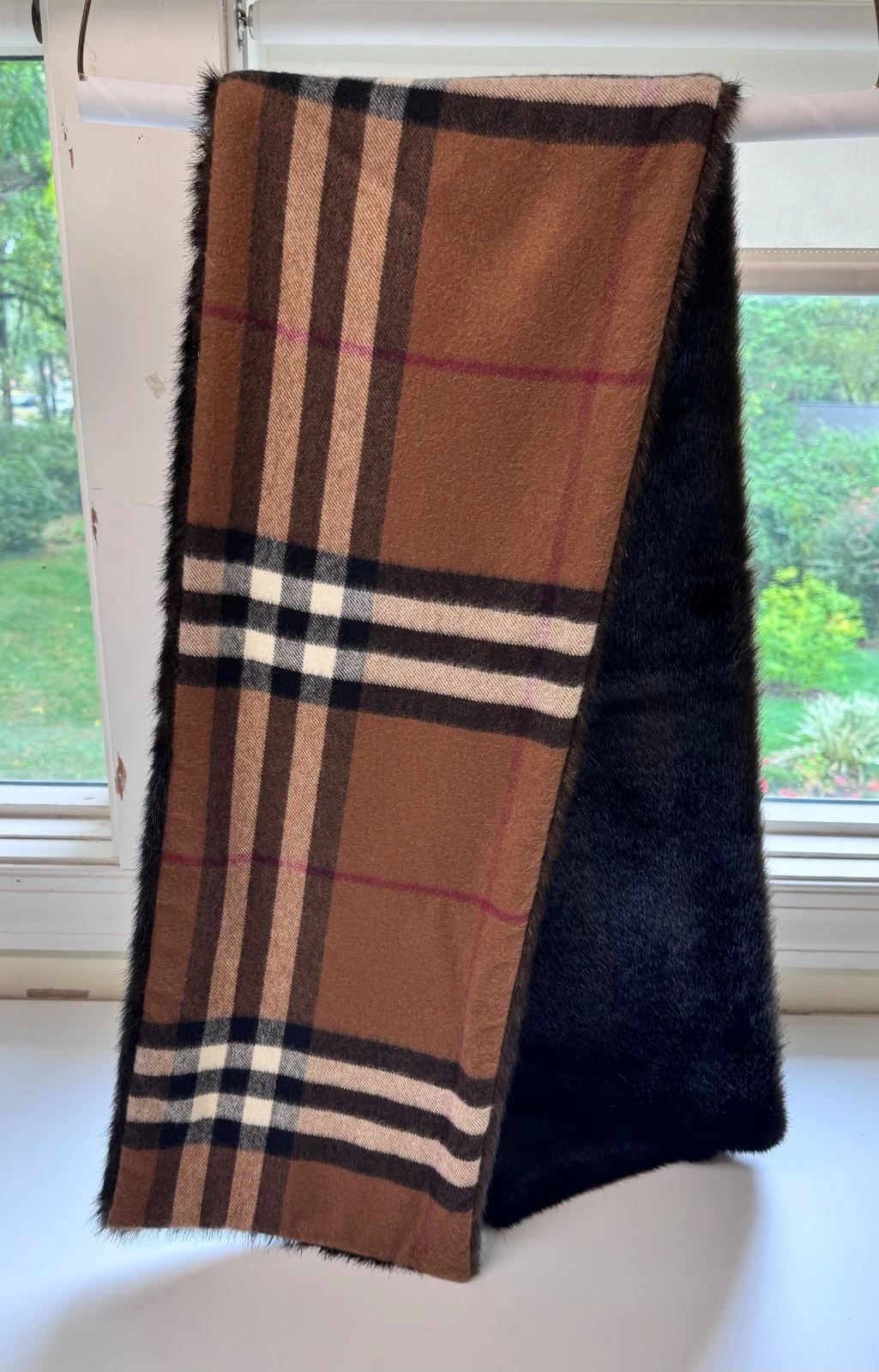 Burberry — Authentic Burberry Plaid/ Black Faux Fur Reversible Heavy Scarf Stole 12" x 62"