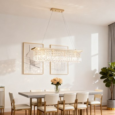Modern K9 Crystal Chandelier 39'' Rectangular Pendant Light Ceiling Fixture