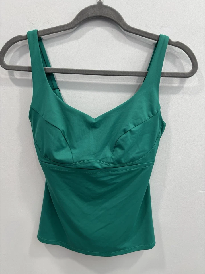 Top de natación Athleta Tankini 32D/DD verde cuello en V acolchado busto soporte estante sujetador Foto 4 de 4