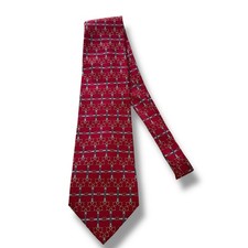 Paolo Gucci Men's Red Silk Necktie Chain Equestrian Print