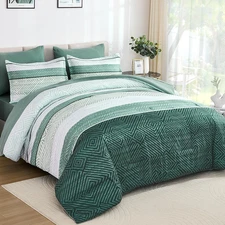 Boho Striped Comforter Set King Size, Mint Green 7 Pieces Bed in a Bag Reversibl