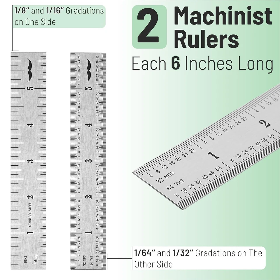 Machinist Ruler 6 Inch Stainless Steel Set Precision Measuring Tool for Work - Image 4 of 4