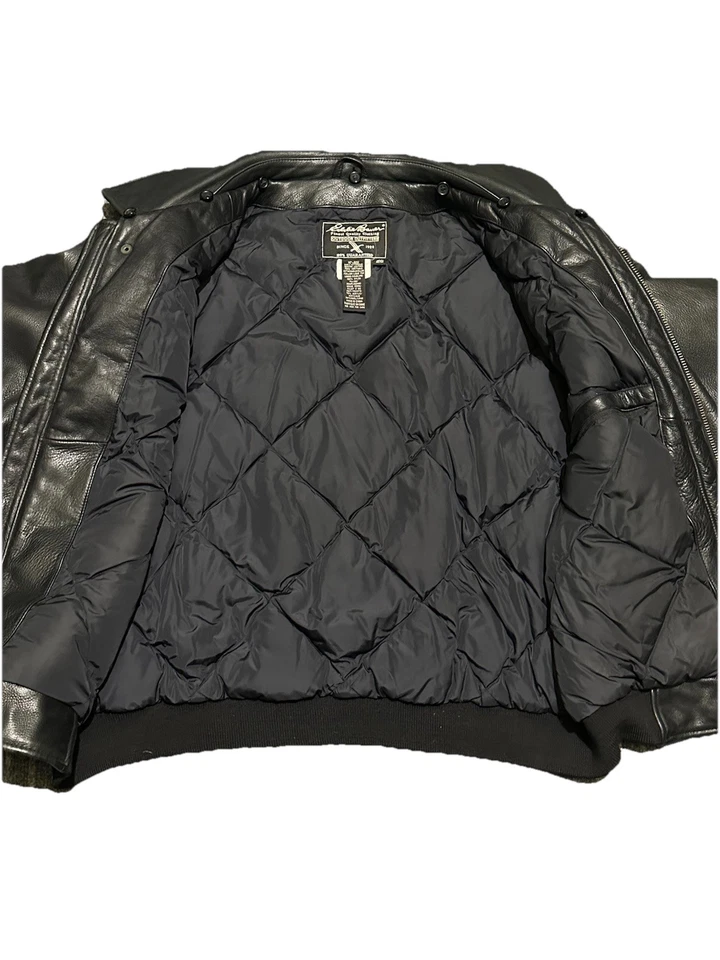 Chaqueta de Cuero Vintage EDDIE BAUER GOOSE DOWN Negra Mediana Aviador Motociclista Foto 4 de 4