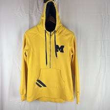 Michigan Wolverines Champion Hoodie Womens Medium Yellow 1/2 Zip Drawstring