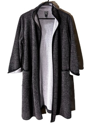 Clara Sun Woo Womens Dark Gray Open Knit Cardigan Sweater Pockets Sz Medium