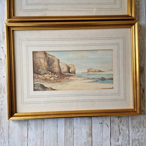A Pair Of Signed Antique Watercolour Paintings Framed Seascapes Cornwall - Picture 4 of 12