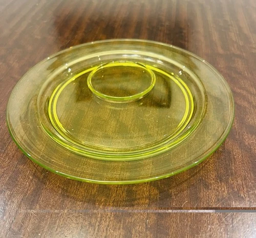 URANIUM VINTAGE Canary Yellow Snack Plate with Cup Holder Depression Glass