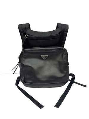 PRADA Triangle Logo Plate Smooth Leather Backpack Black PRADA Triangle Logo Plate Smooth Leather Backpack Black
