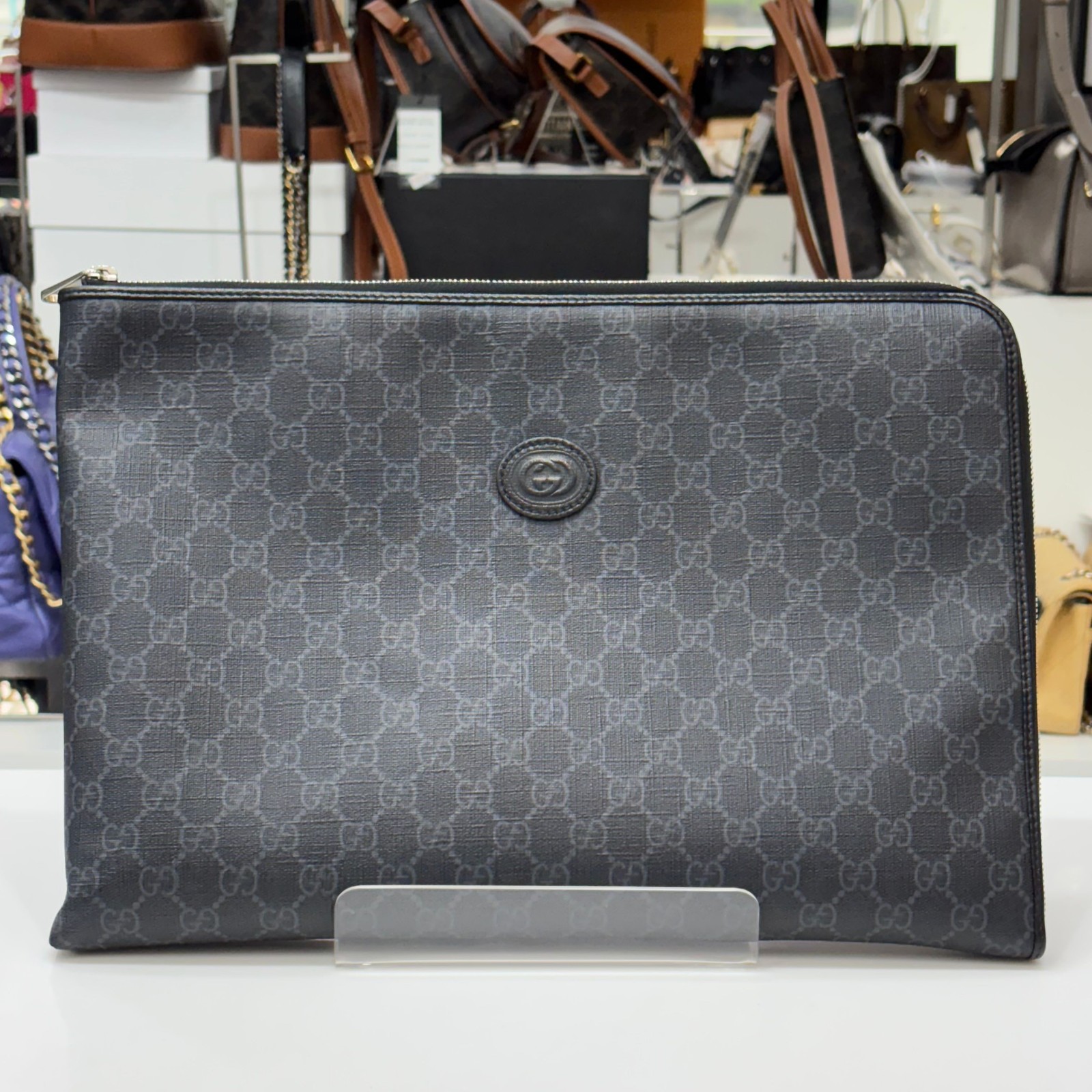 Gucci GG Interlocking Medium Document Black Clutc… - image 1