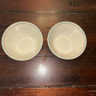 Corelle by Corning Cereal Soup Torquise Pink Rim Bowl 6 1/4 Inches Lot of 2