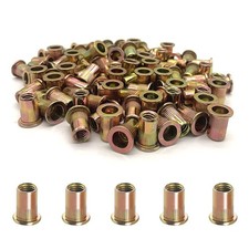 100PCS 1/4"-20 Rivet Nuts, Carbon Steel UNC Rivet Nut Set, Flat Head Threaded Ri