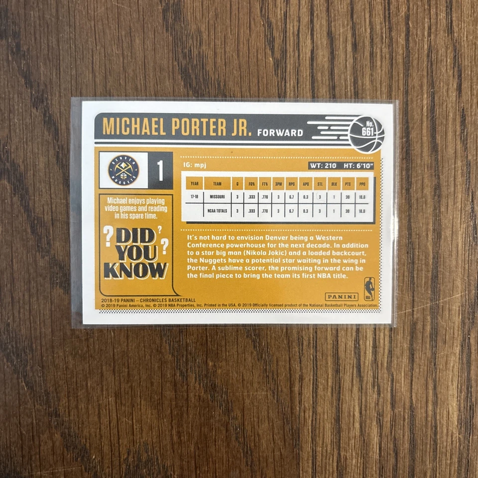 2018-19 Chronicles Classics #661 Michael Porter Jr. Rookie Card /49 - Image 2 of 2