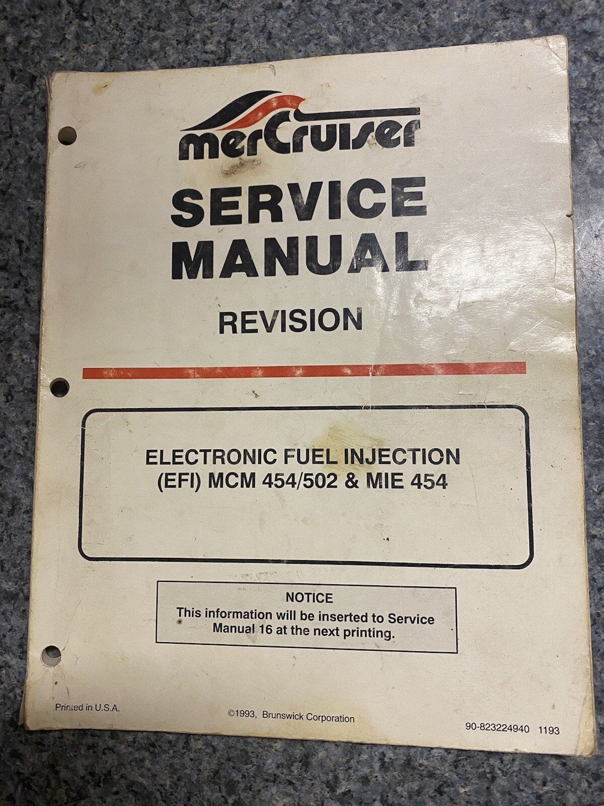 MerCruiser 1993 Service Manual Revision Electronic Fuel Injection MCM454/502 eBay