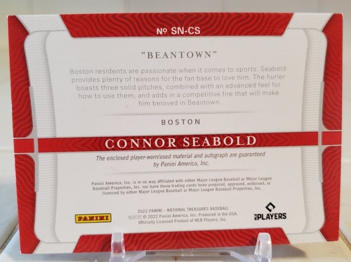2022 NATIONAL TREASURES CONNOR SEABOLD #/25 Auto Jersey Relic Card RPA RED SOX - Picture 2 of 2