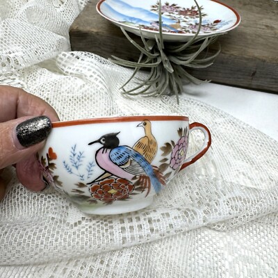 Hand-Painted Vintage Porcelain Tea Cup & Saucer Set With Bird