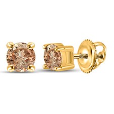 10kt Yellow Gold Round Brown Diamond Stud Earrings 1/2 Ctw