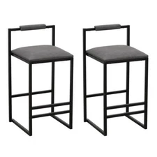 2pcs Modern Counter Height PU Upholstered Armless Barstools with Back&Metal Legs