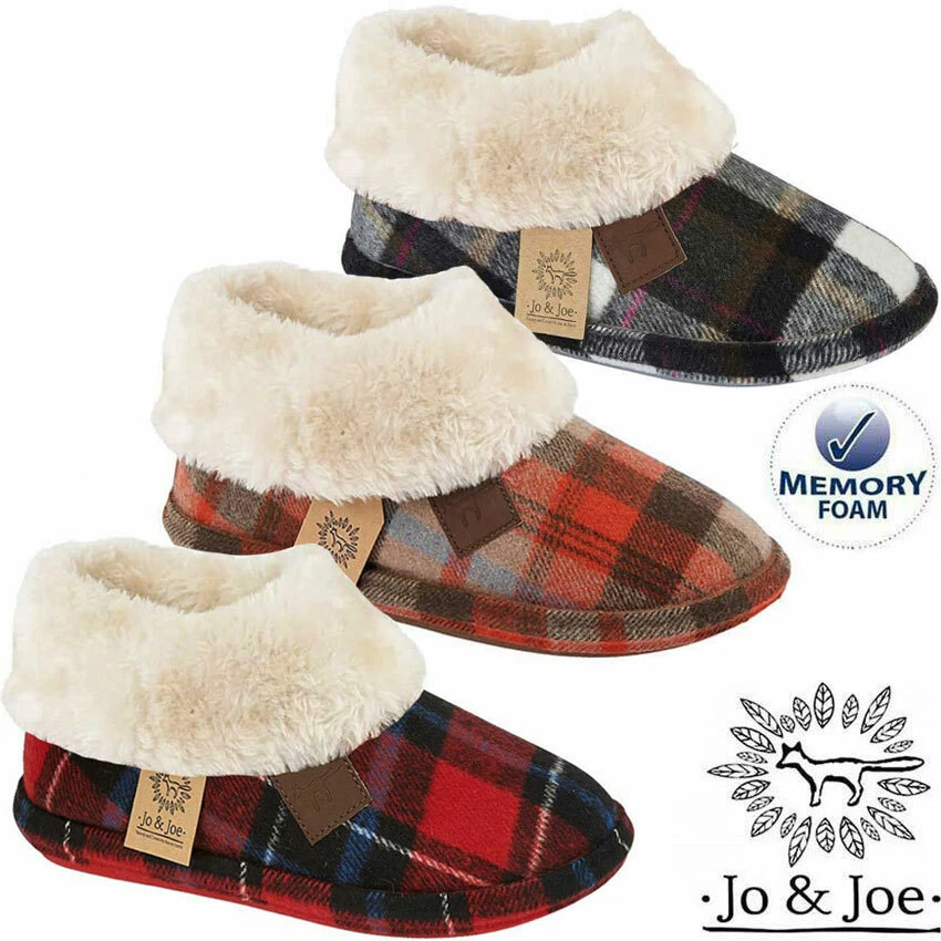 JO & JOE ® LADIES SLIPPERS WOMEN MEMORY FOAM FUR THERMAL ANKLE BOOTS WARM COSY SHOES SIZE