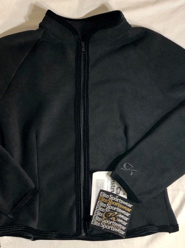 GK FITTED ICE SKATE JACKET ADULT LARGE BLACK FLEECE VELVT TRIM ZIP WARM UP SZ L - Picture 5 of 11