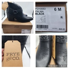 NEW w/ box Frye and Co. Womens Palma Stacked Heel Booties, Black, Size 6 M