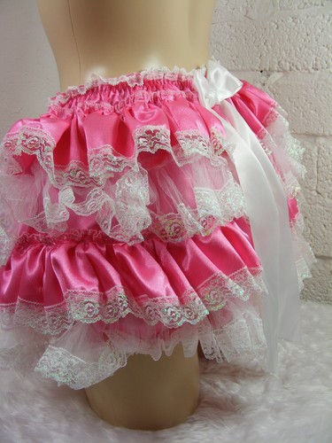 ADULT BABY SISSY CERISE PINK SATIN ALLROUND DIAPER COVER PANTIE BLOOMER LINGERIE - Picture 3 of 5