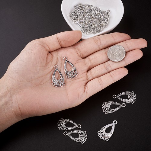 20pcs Tibetan Alloy Filigree Drop Chandeliers 1/5 Loop Links Antique Silver 28mm - Picture 7 of 8