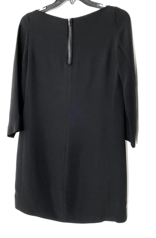 VINCE Black 100% Silk Boatneck Shift Exposed Back Zipper LBD Dress 4 = Small - Image 4 of 4