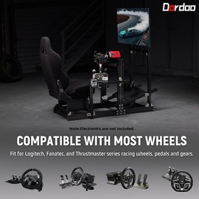 Dardoo Racing Simulator Cockpit 4080 Aluminum With TV Stand Black Seat Logitech