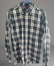 Tommy Hilfiger Button Down Classic Long Sleeve Shirt Medium Plaid Blue/White
