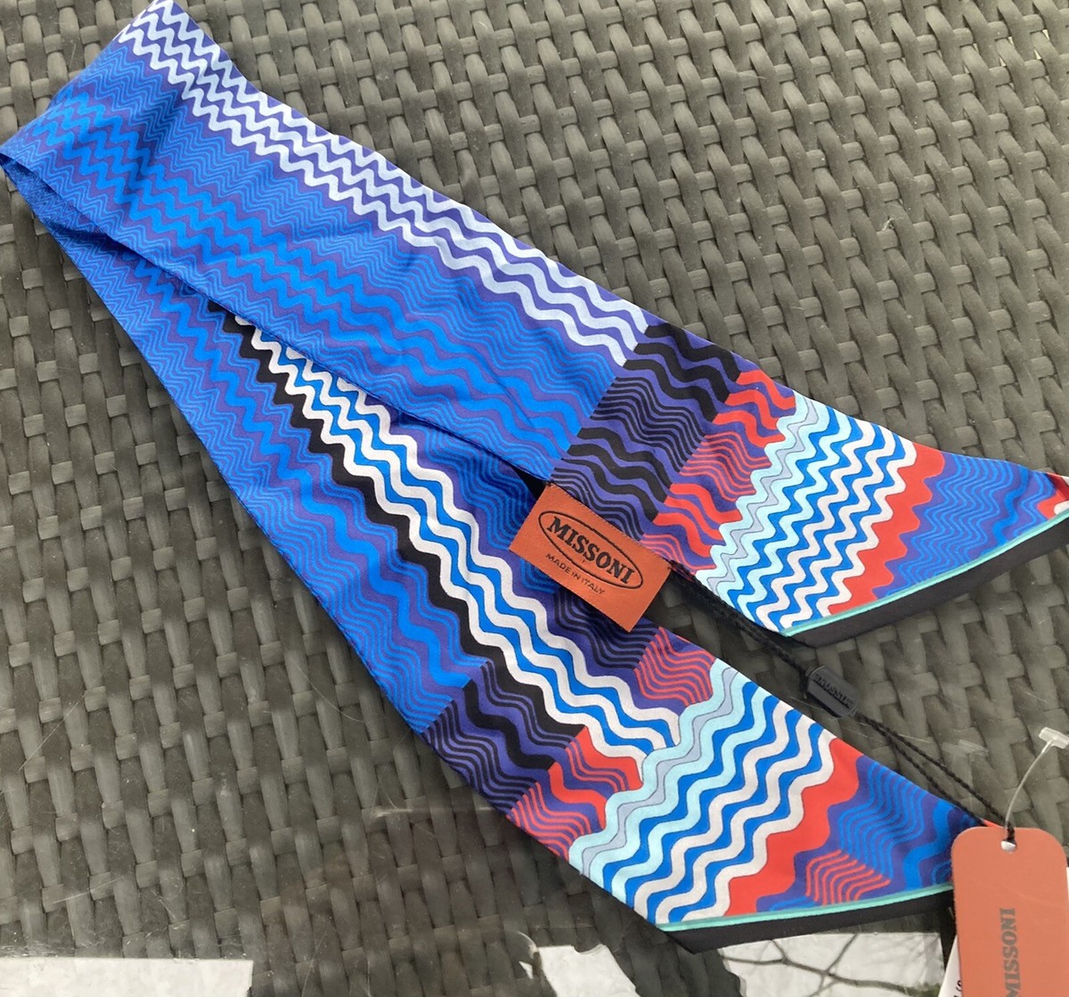 Missoni 100% Silk Skinny Scarf Logo Zig Zag NWT | eBay
