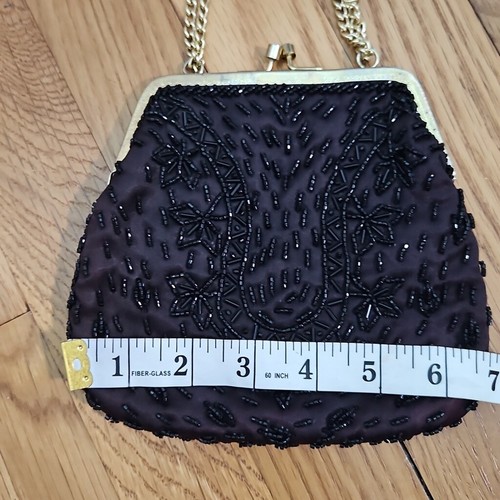 Borsa pochette vintage Walborg nera satinata perline oro ferramenta - Foto 8 di 13