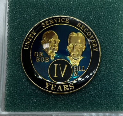 Alcoholics Anonymous 4 Year Blue AA Medallion Token Chip Coin Sobriety ...