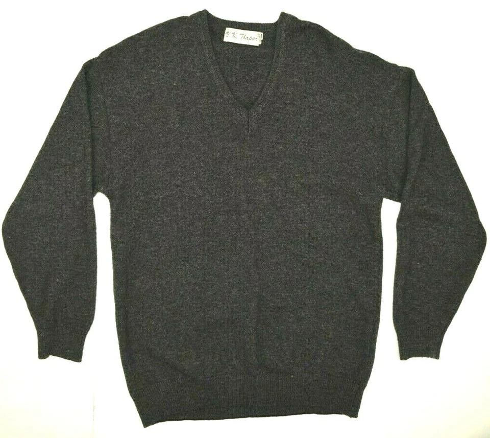 Suéter Vintage K Thapan Talla M 80a Gris Oscuro Lana de Cordero Cuello en V Cobain Grunge Foto 2 de 4