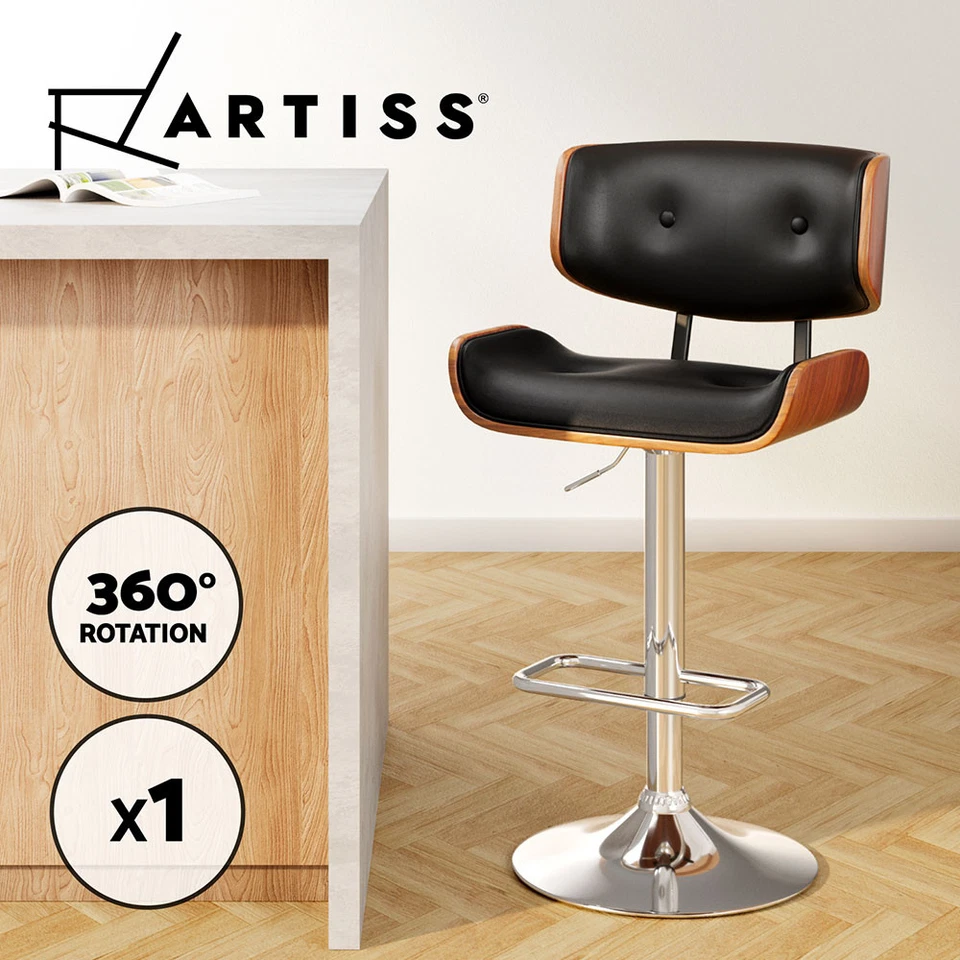 Artiss Bar Stools Kitchen Dining Chairs Gas Lift Stool Leather Black