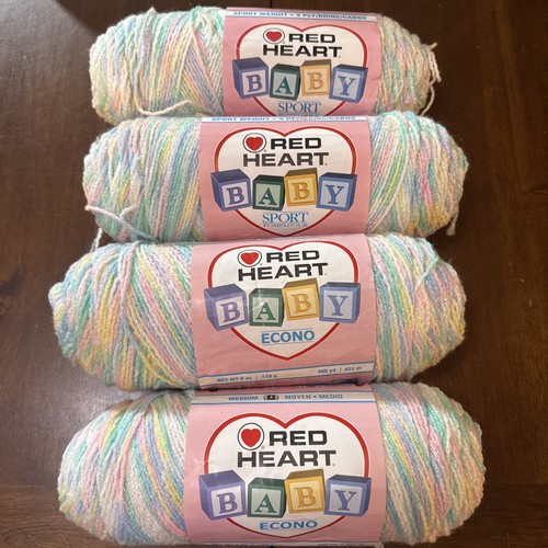 Set Of Four Red Heart Yarn Baby Econo / Sport CANDY PRINT #1047 Art E257
