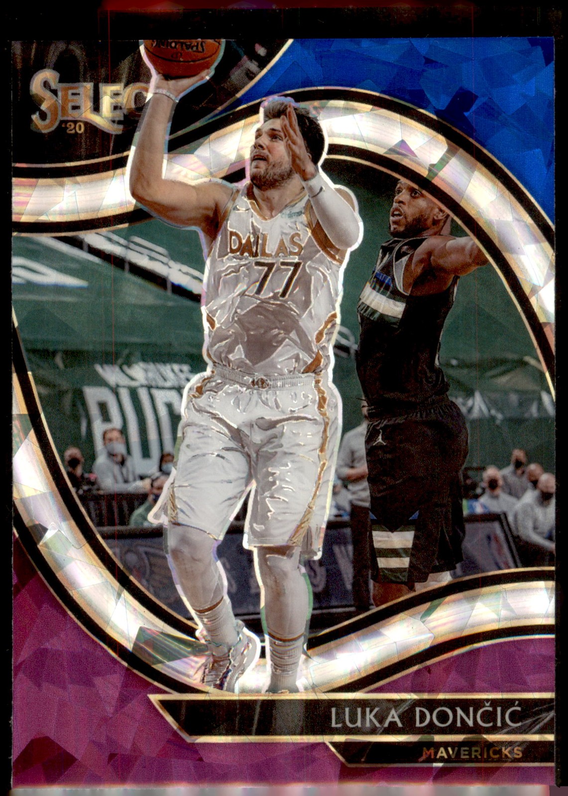 2020-21 Panini Select #201 Luka Doncic Blue White Purple Cracked Ice courtside