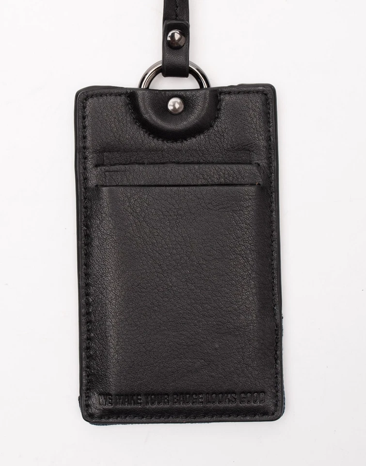 DIESEL "DAILY DNA" BEGGIAMY Leather ID Badge Card Holder Denim Trim Long Strap — 第 3/4 张图片