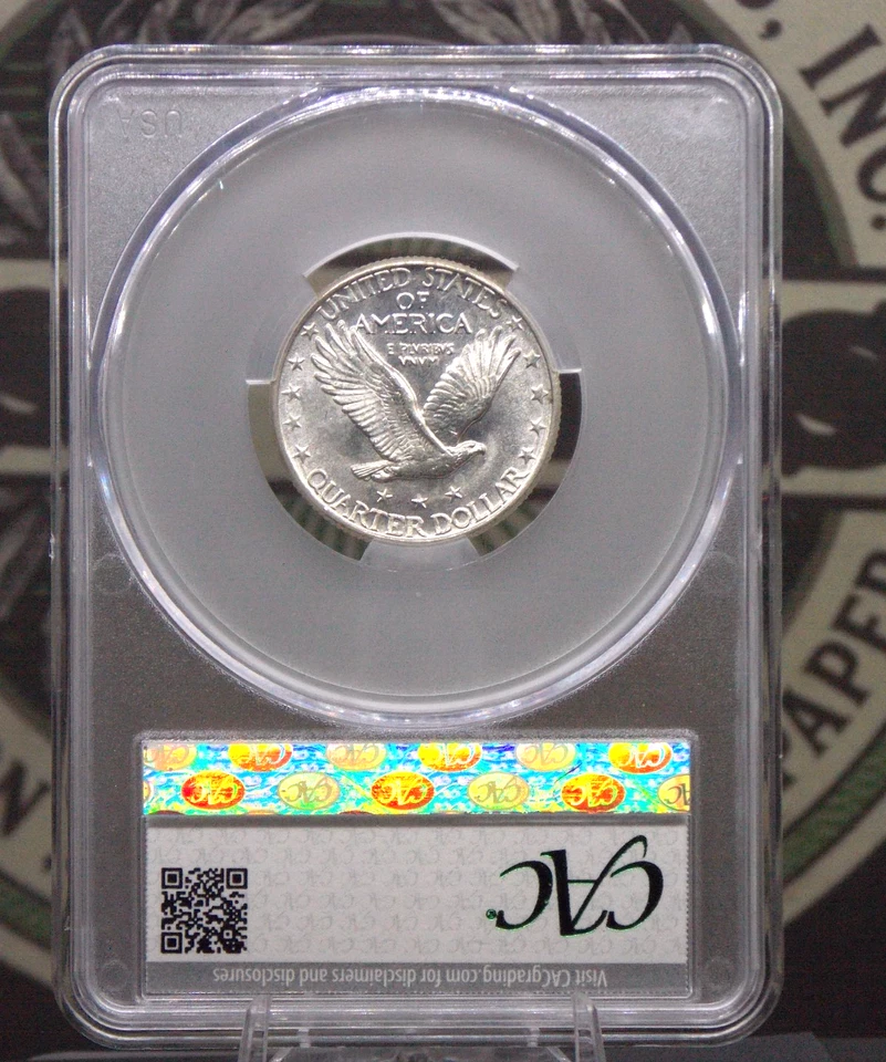 1926 "D" Standing SILVER Liberty Quarter 25c CACG MS63 CAC #355 Unc BU ECC&C Inc - Image 4 of 4